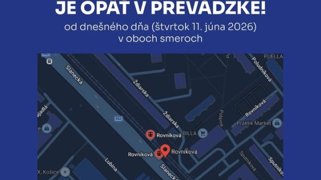 Autobusová zastávka Rovníková je od 11. júna 2026 opäť v plnej prevádzke.